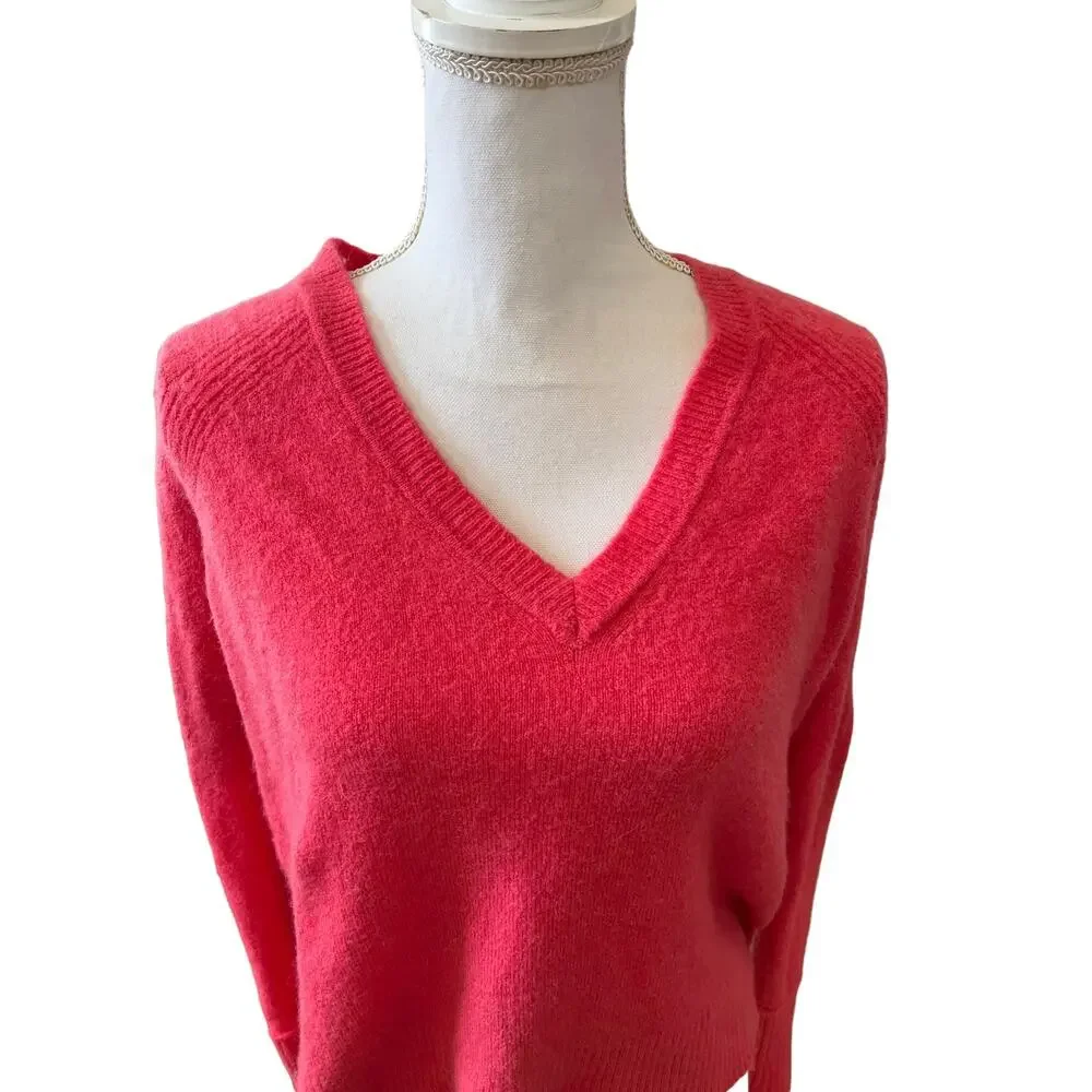 J Crew Boxy Oversized Wool Alpaca Blend V Neck Sweater Melon XS